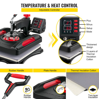Heat Press Machine 8 in 1 Combo, Heat Press 15x15, Swing Away T Shirt Printing Machine Digital Control, Multifunction Heat Transfer Machine Sublimation Heat Press for T-Shirt Hat Cap Mug Plate