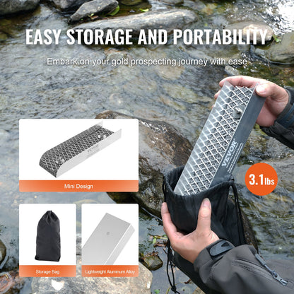 Mini Sluice Box Gold Panning Kit, 12inch Aluminum Alloy Gold Mining Equipment, 16 PCS Gold Prospecting Kit with Gold Pan, Separating Magnet, Classifier Screen, Drawstring Backpack and More