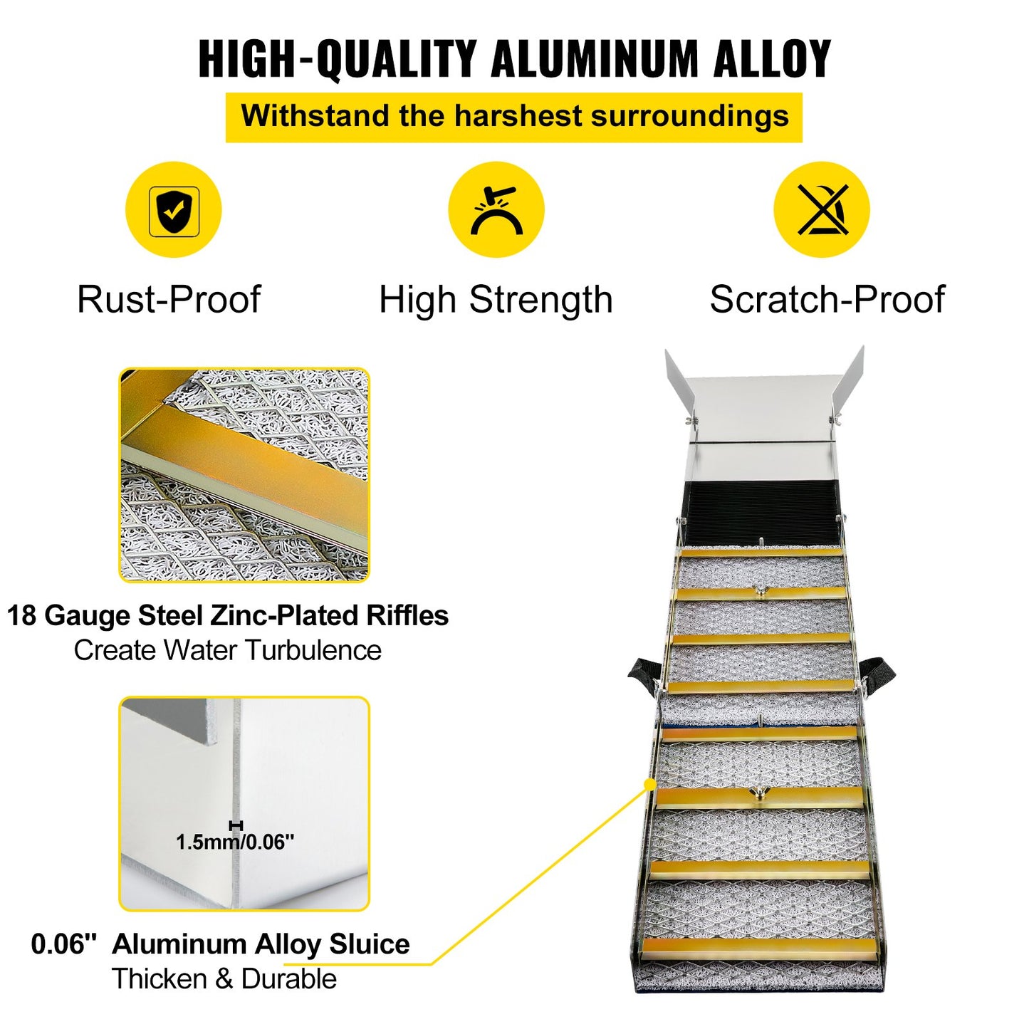 Aluminum Alloy Folding Sluice Box, Compact 50" Sluice Boxes for Gold, Lightweight Gold Sluice Equipment, Portable Sluice Boxes with Miner Moss, River, Stream, Gold Panning, Prospecting, Dredging