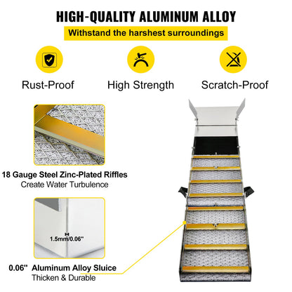 Aluminum Alloy Folding Sluice Box, Compact 50" Sluice Boxes for Gold, Lightweight Gold Sluice Equipment, Portable Sluice Boxes with Miner Moss, River, Stream, Gold Panning, Prospecting, Dredging
