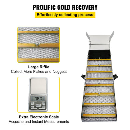 Aluminum Alloy Folding Sluice Box, Compact 50" Sluice Boxes for Gold, Lightweight Gold Sluice Equipment, Portable Sluice Boxes with Miner Moss, River, Stream, Gold Panning, Prospecting, Dredging