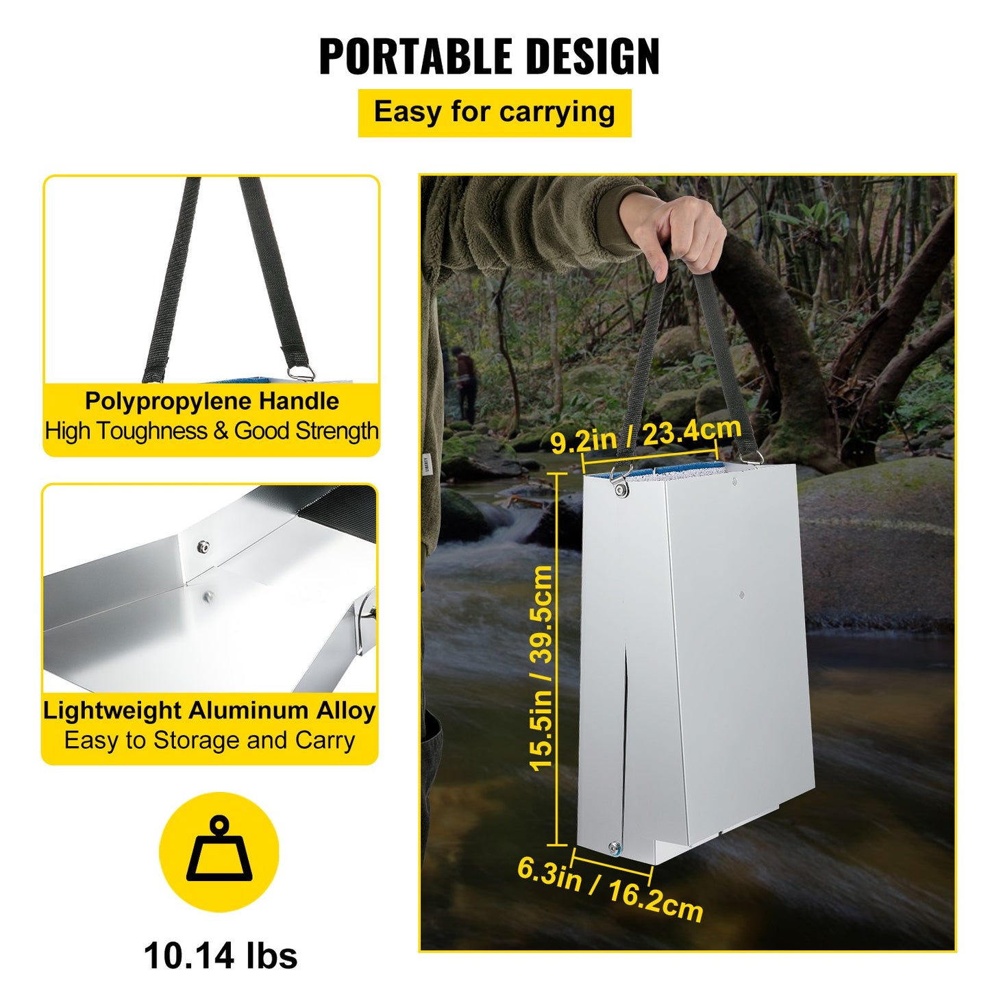 Folding Aluminum Alloy Sluice Box, Compact 50" Sluice Boxes for Gold, Lightweight Gold Sluice Equipment, Portable Sluice Boxes with Miner's Moss, River, Creek, Gold Panning, Prospecting, Dredgin