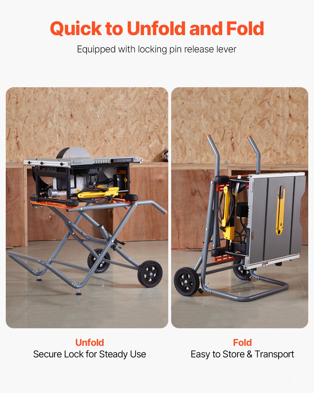 Portabelt bordssågstativ med hjul 350lbs Lastkapacitet Rullande Vikbart