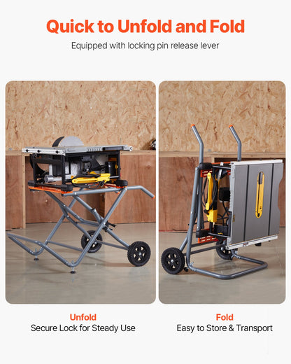 Portabelt bordssågstativ med hjul 350lbs Lastkapacitet Rullande Vikbart