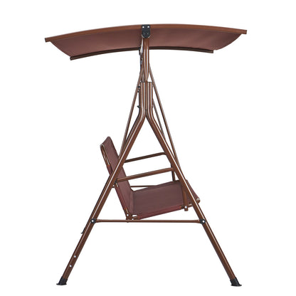 3-Personen-Terrassenschaukelstuhl, Terrassenschaukel mit verstellbarem Baldachin, Verandaschaukel mit Armlehne, Teslin-Stoff und Rahmen aus legiertem Stahl, für Balkon, Hinterhof, Terrasse, Garten, Poolrand, Braun