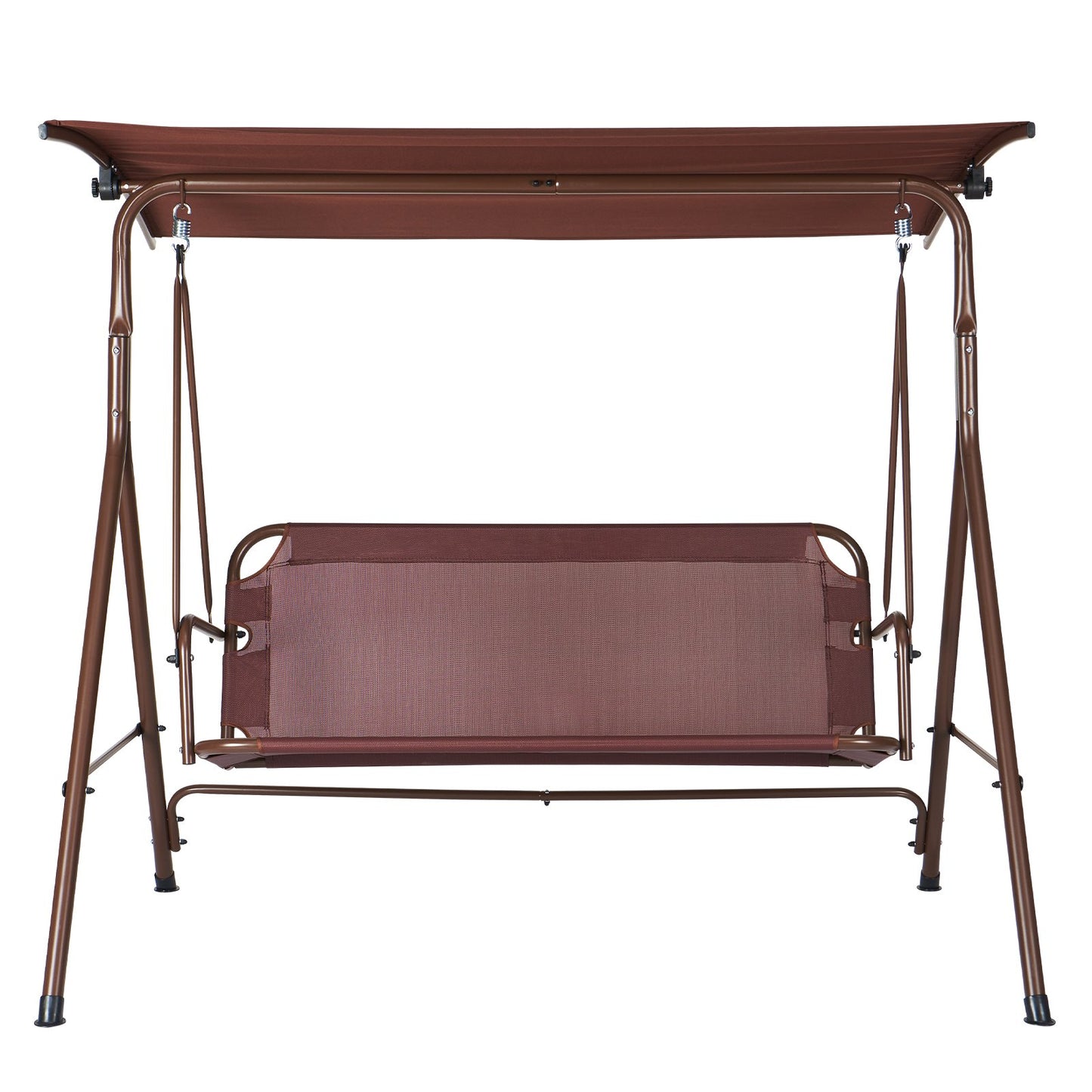 3-Personen-Terrassenschaukelstuhl, Terrassenschaukel mit verstellbarem Baldachin, Verandaschaukel mit Armlehne, Teslin-Stoff und Rahmen aus legiertem Stahl, für Balkon, Hinterhof, Terrasse, Garten, Poolrand, Braun