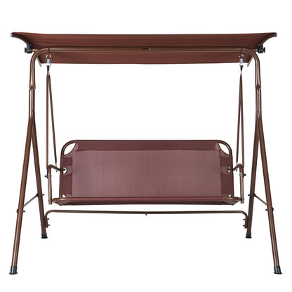 3-Personen-Terrassenschaukelstuhl, Terrassenschaukel mit verstellbarem Baldachin, Verandaschaukel mit Armlehne, Teslin-Stoff und Rahmen aus legiertem Stahl, für Balkon, Hinterhof, Terrasse, Garten, Poolrand, Braun