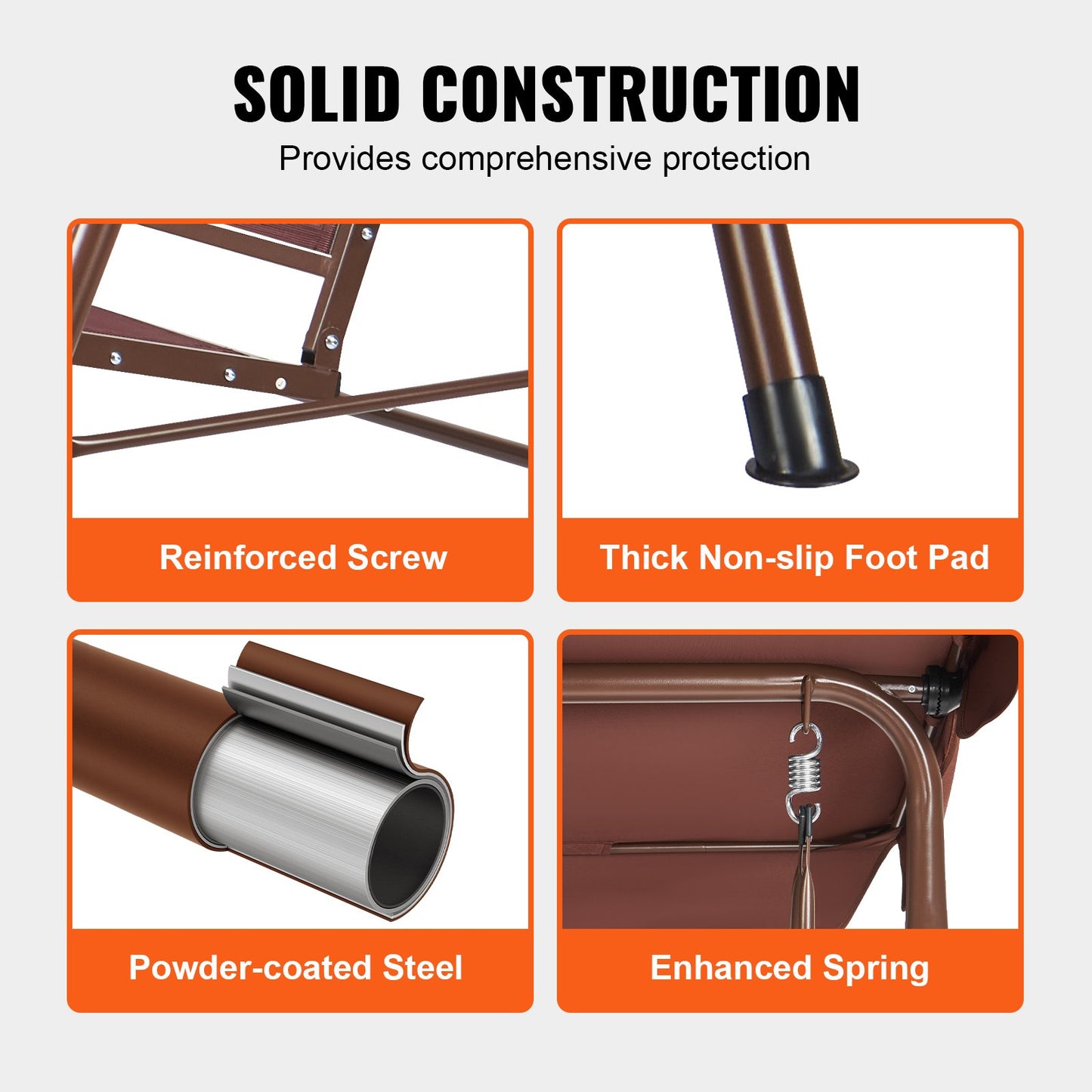 3-sits uteplatsgungstol, uteplatsgunga med justerbar kapell, verandagunga med armstöd, Teslin-tyg och stomme av legerat stål, för balkong, bakgård, uteplats, trädgård, vid poolen, brun