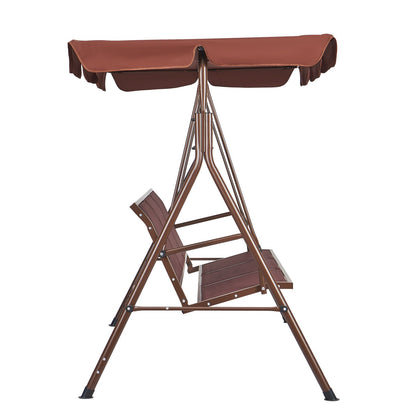 3-sits uteplatsgungstol, uteplatsgunga med justerbar kapell, verandagunga med armstöd, Teslin-tyg och stomme av legerat stål, för balkong, bakgård, uteplats, trädgård, vid poolen, brun