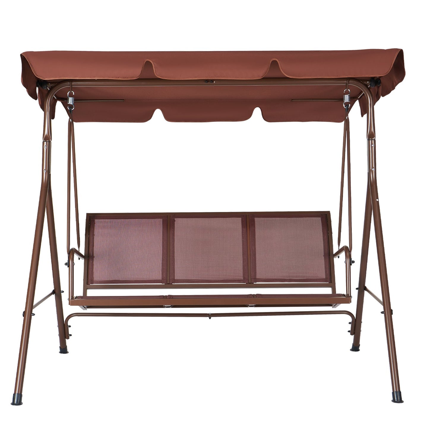 3-sits uteplatsgungstol, uteplatsgunga med justerbar kapell, verandagunga med armstöd, Teslin-tyg och stomme av legerat stål, för balkong, bakgård, uteplats, trädgård, vid poolen, brun