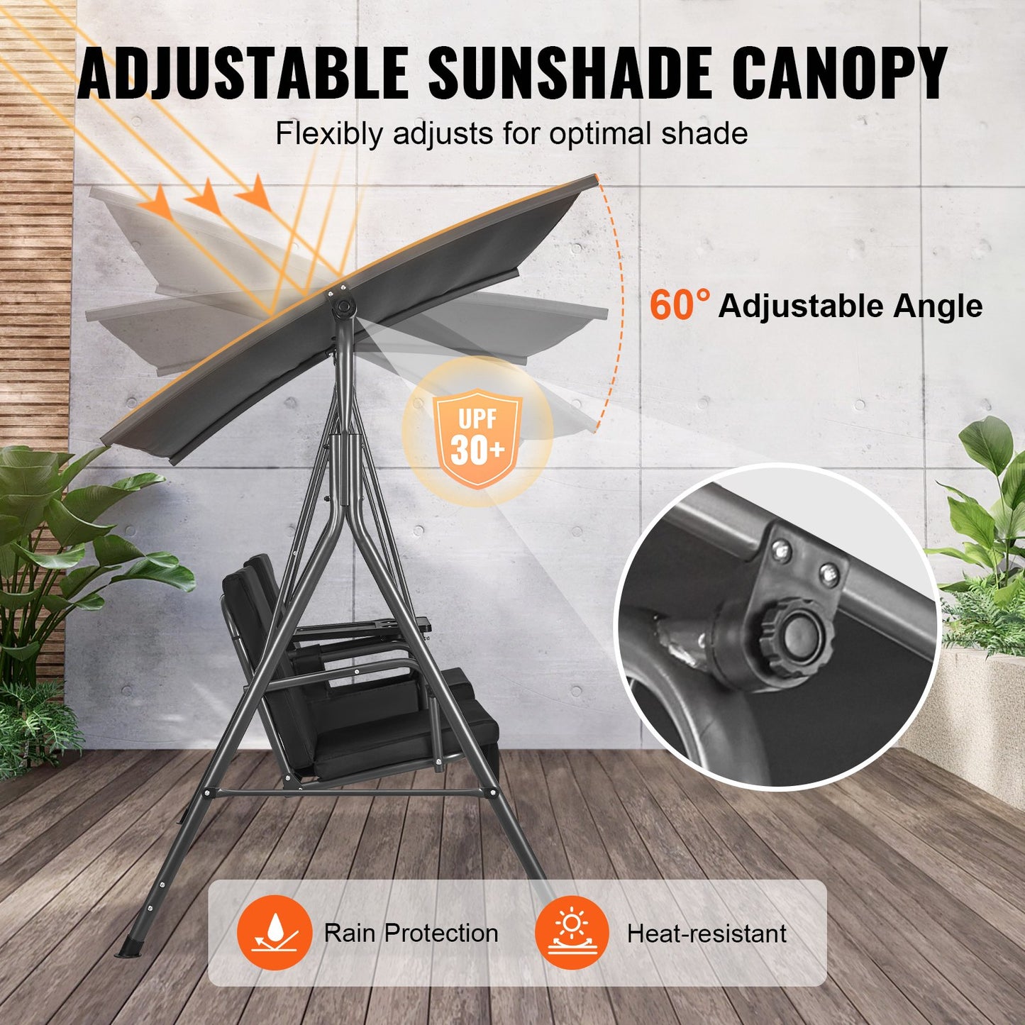 2-sits uteplatsgungstol Uteplatsgunga med justerbar kapell Svart