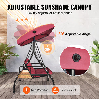 3-Sitzer-Terrassenschaukelstuhl, umbaubare Baldachinschaukel, Terrassenveranda im Freien mit verstellbarem Baldachin, abnehmbarem, dickem Kissen und Rahmen aus legiertem Stahl, für Balkon, Hinterhof, Poolrand, Burgunderrot