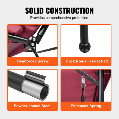 3-Sitzer-Terrassenschaukelstuhl, umbaubare Baldachinschaukel, Terrassenveranda im Freien mit verstellbarem Baldachin, abnehmbarem, dickem Kissen und Rahmen aus legiertem Stahl, für Balkon, Hinterhof, Poolrand, Burgunderrot