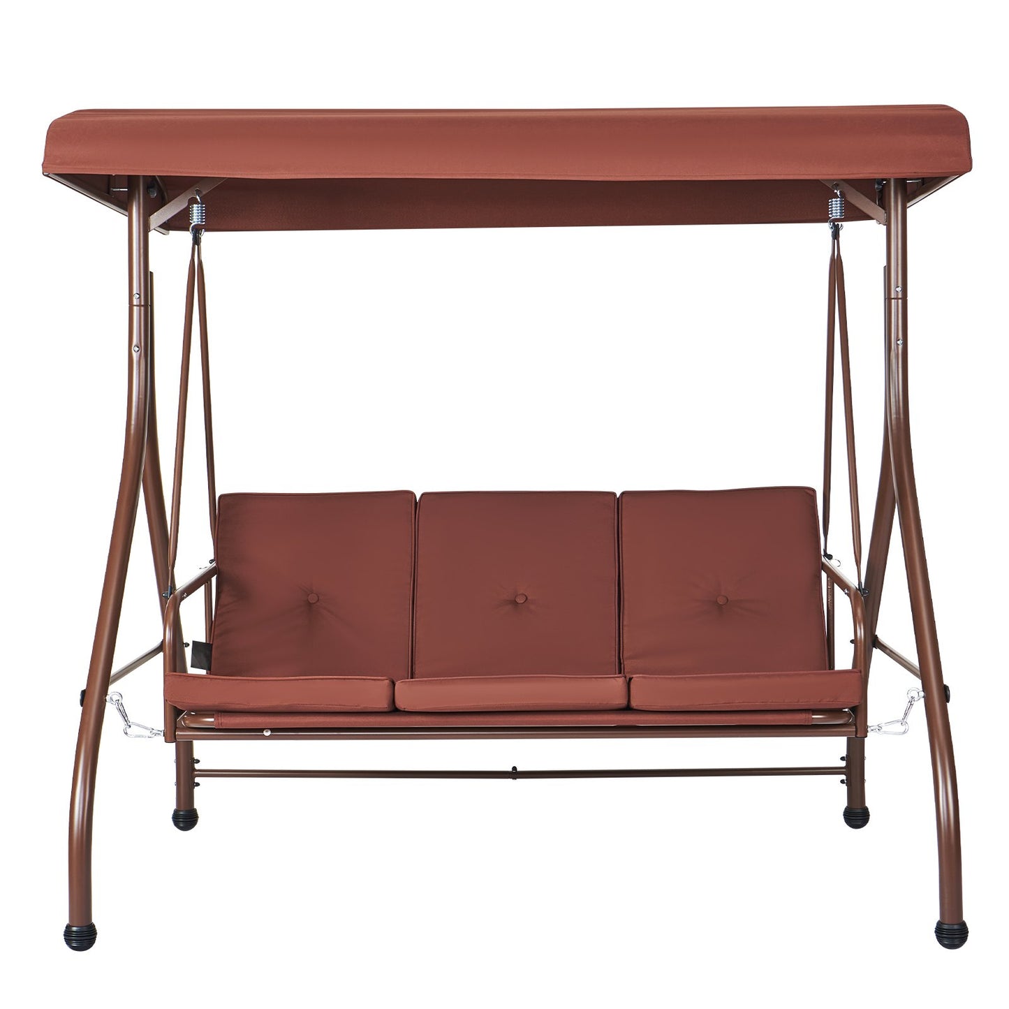 3-Sitzer-Terrassenschaukelstuhl, umbaubare Baldachinschaukel, Terrassenveranda mit verstellbarem Baldachin, abnehmbarem, dickem Kissen und Rahmen aus legiertem Stahl, für Balkon, Hinterhof, Poolrand, Braun