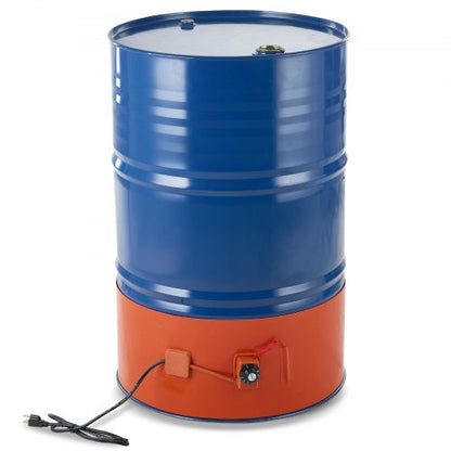 Metal Drum Heater, 1200 Watt 10 inch Width, Pail Heating Band for 55 Gallon Barrel, 86-302℉ Adjustable Thermostat, High Efficiency Silicone Grease Keg Heater, FCC Listed Orange