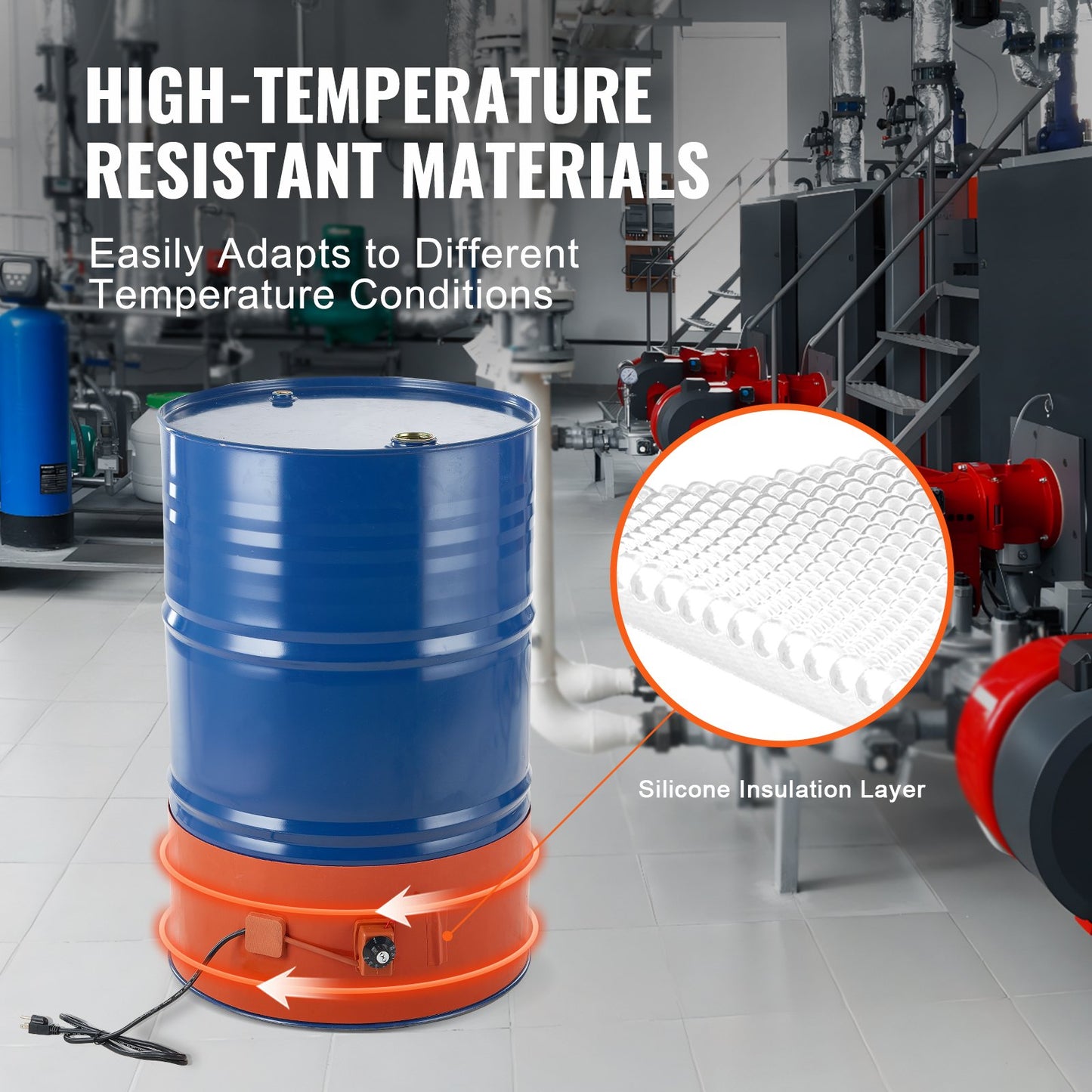 Metal Drum Heater, 1200 Watt 10 inch Width, Pail Heating Band for 55 Gallon Barrel, 86-302℉ Adjustable Thermostat, High Efficiency Silicone Grease Keg Heater, FCC Listed Orange