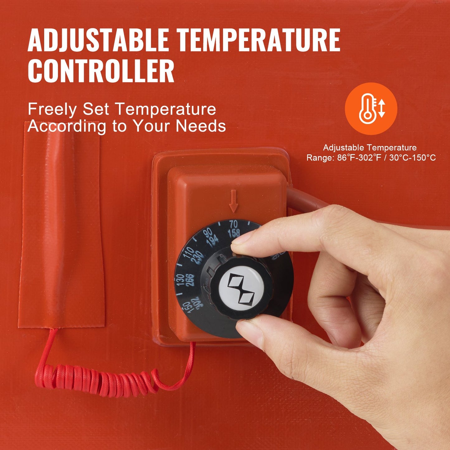 Metal Drum Heater, 1200 Watt 10 inch Width, Pail Heating Band for 55 Gallon Barrel, 86-302℉ Adjustable Thermostat, High Efficiency Silicone Grease Keg Heater, FCC Listed Orange