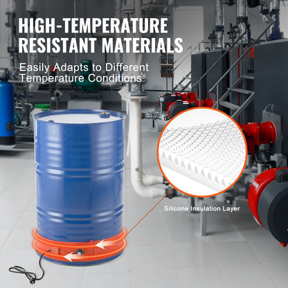 Metal Drum Heater, 1200 Watt 5 inch Width, Pail Heating Band for 55 Gallon Barrel, 86-302℉ Adjustable Thermostat, High Efficiency Silicone Grease Keg Heater, FCC Listed Orange