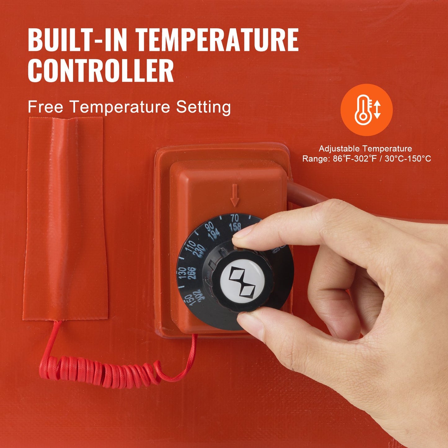 Metal Drum Heater, 1200 Watt 5 inch Width, Pail Heating Band for 55 Gallon Barrel, 86-302℉ Adjustable Thermostat, High Efficiency Silicone Grease Keg Heater, FCC Listed Orange