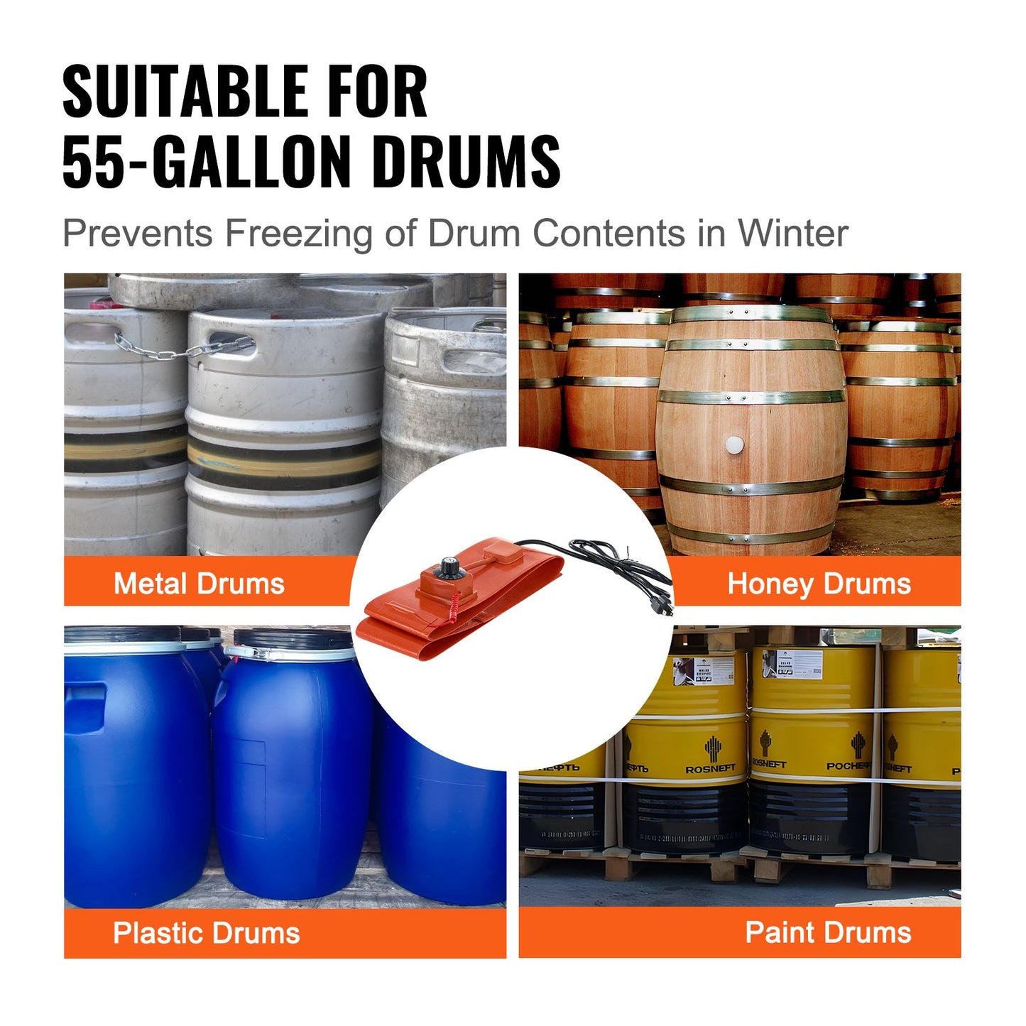 55 Gallon Metal Drum Heater 1200 Watt 5 Inch Width 86-302℉ Adjustable