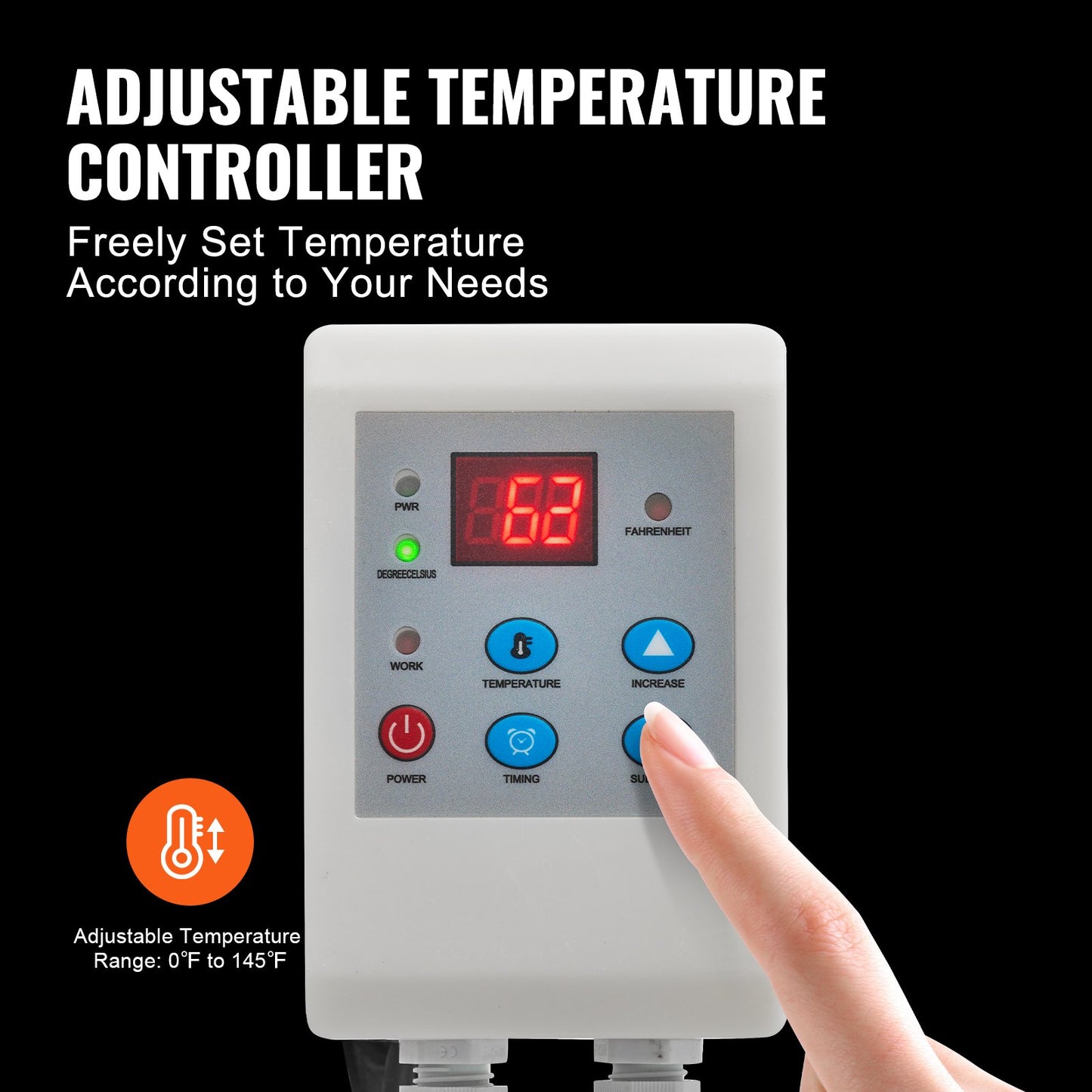 55 Gal Metal Drum Heater 1300W 0-145℉ Adjustable with Independent Thermostat