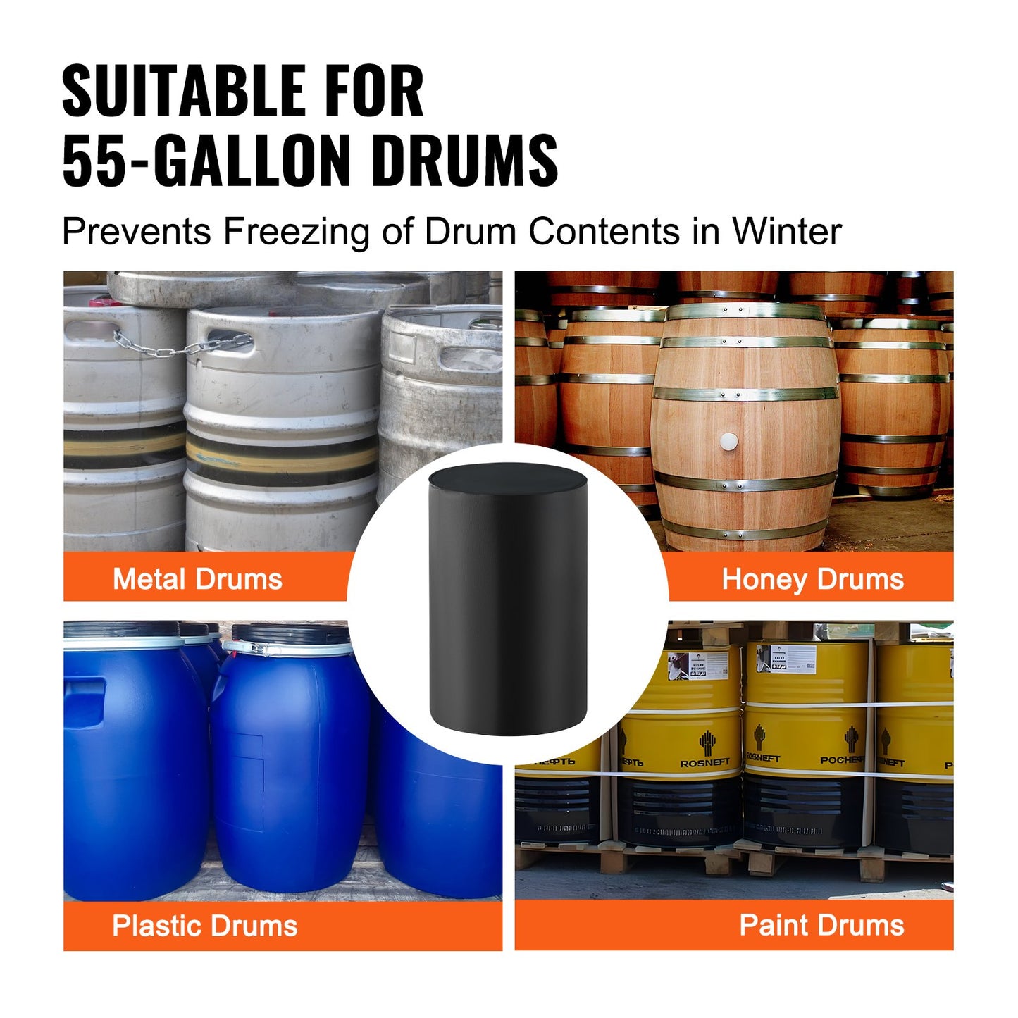 55 Gal Metal Drum Heater 1300W 0-145℉ Adjustable with Independent Thermostat