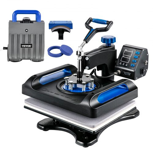 Heat Press, 12 x 15 inches 800W, 5-in-1 Combo for Sublimation Transfer, Featuring Dual Digital Controls, Ideal for T-Shirts, Mugs, Caps, Plates, Blue