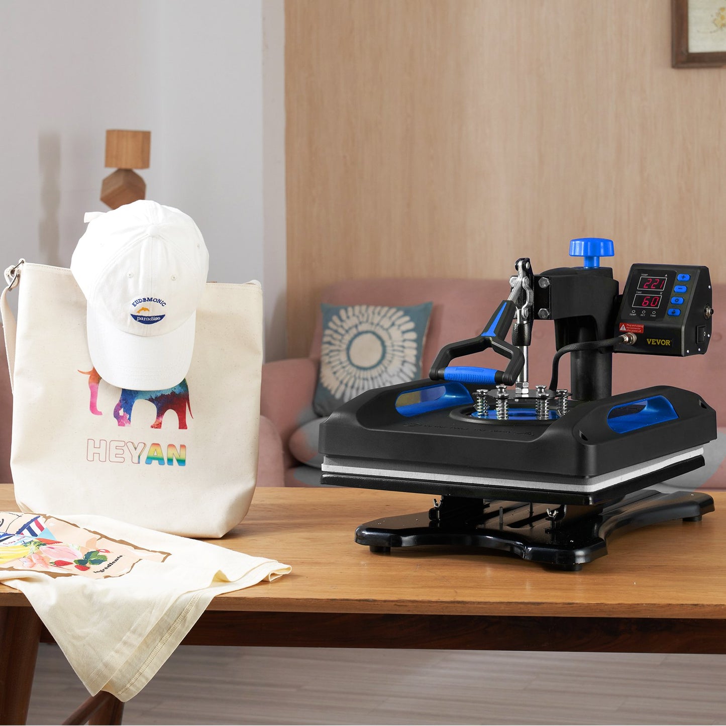 Heat Press, 12 x 15 inches 800W, 5-in-1 Combo for Sublimation Transfer, Featuring Dual Digital Controls, Ideal for T-Shirts, Mugs, Caps, Plates, Blue