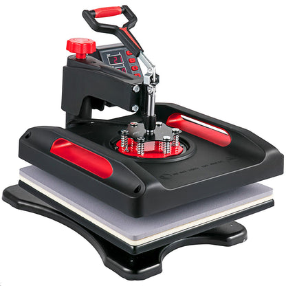 Heat Press Machine 15 x 15 Inch 360° Rotation Swing Away Red Heat Press 5 In 1 Shirt Printing Machine 5 In 1 Heat Press 1000W Sublimeringsmaskin Dual-Tube Uppvärmning för DIY tallrikar Cap Muggar