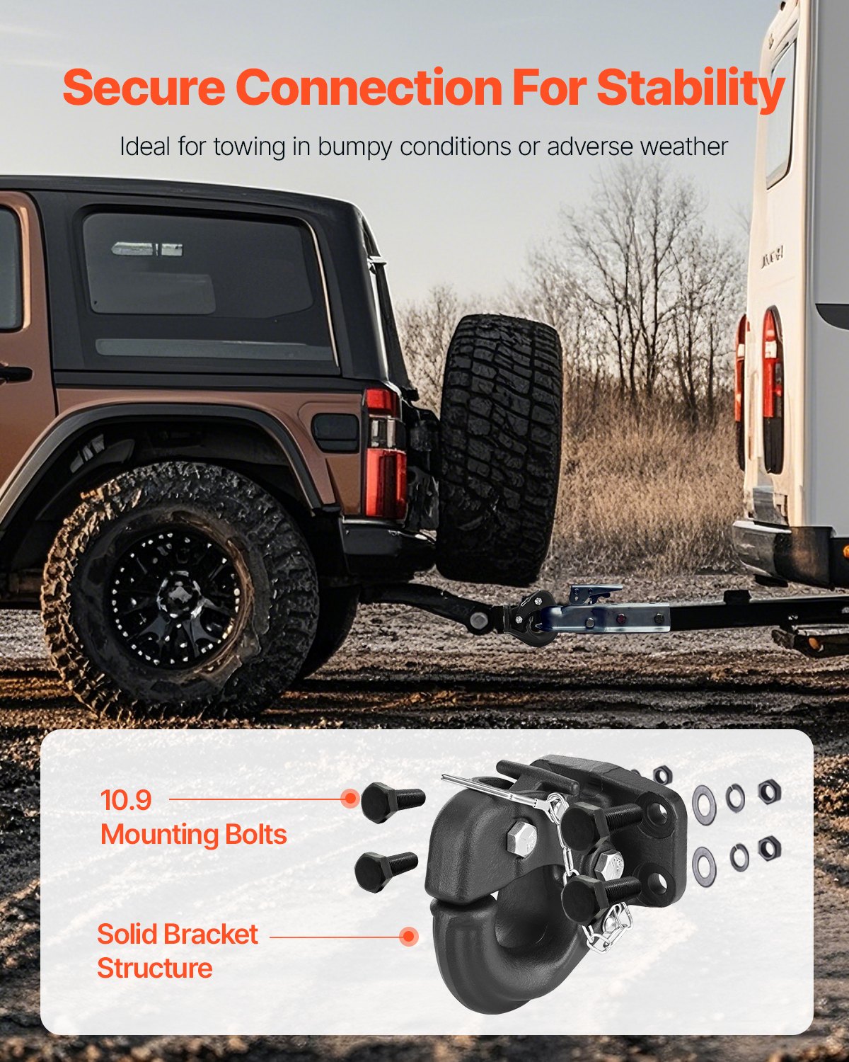 Pintle Hook, 30000 lbs Towing Capacity, Trailer Hitches Receiver Hook Fits for 2.5 to 3-inch Lunette Ring with Mounting Kit, Wear-resistant, Black Powder Coat, Suitable for Various Vehicles
