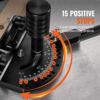 Accurate Miter Gauge, Fits Slots 3/4'' x 3/8'', Crafted from Aluminum Alloy, Features 15 Adjustable Angle Stops, Spring-Loaded Plunger & Detachable Disc, Ideal for Woodwork & Table Saws