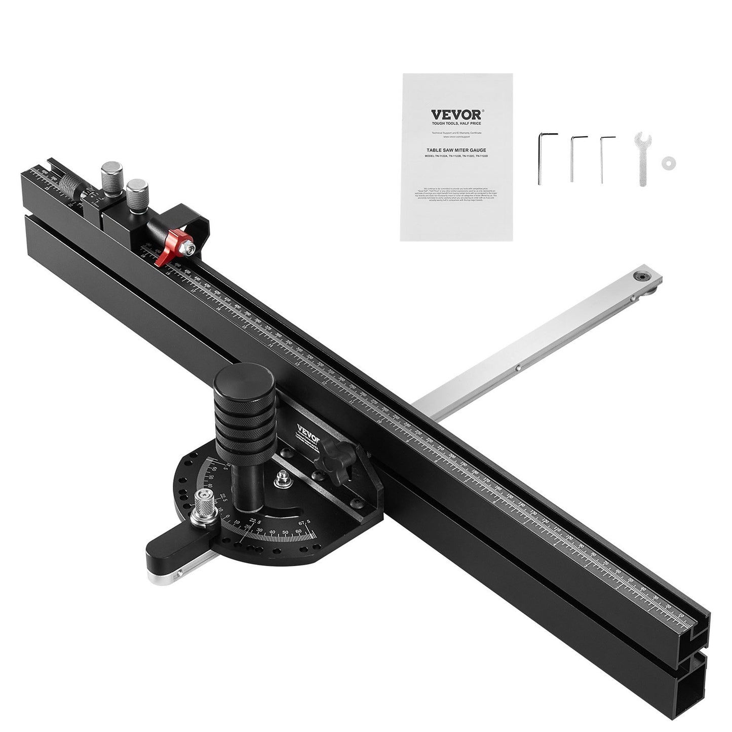 Precisionsgeringsmätare, standardspår 19 x 9,5 mm, aluminiumlegeringsbordsgeringsmätare med 61 cm galler 15 vinkelstopp Justerbar fjäderbelastad kolv och löstagbar skiva, för träbearbetning