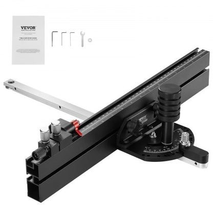 Precision Miter Gauge, Standard Slot 3/4'' x 3/8'', Aluminum Alloy Table Saw Miter Gauge with 18 in Grating 15 Angle Stops Adjustable Spring Loaded Plunger and Removable Disc, for Woodworking