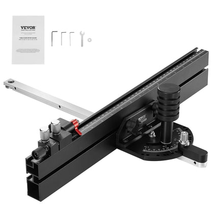 Precisionsgeringsmätare, standardspår 19 x 9,5 mm, aluminiumlegeringsbordsgeringsmätare med 45,7 cm galler 15 vinkelstopp Justerbar fjäderbelastad kolv och löstagbar skiva, för träbearbetning
