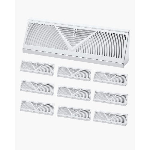 15-Inch Floor Registers, 10-Pack Baseboard Registers, HVAC Heavy-Duty Walkable Iron Floor Vents, Rustproof Anti-Peeling Air Vents Deflector Adjustable with Metal Damper for Home & Office, White