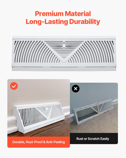 15-Inch Floor Registers, 10-Pack Baseboard Registers, HVAC Heavy-Duty Walkable Iron Floor Vents, Rustproof Anti-Peeling Air Vents Deflector Adjustable with Metal Damper for Home & Office, White