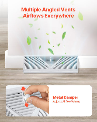 15-Inch Floor Registers, 10-Pack Baseboard Registers, HVAC Heavy-Duty Walkable Iron Floor Vents, Rustproof Anti-Peeling Air Vents Deflector Adjustable with Metal Damper for Home & Office, White