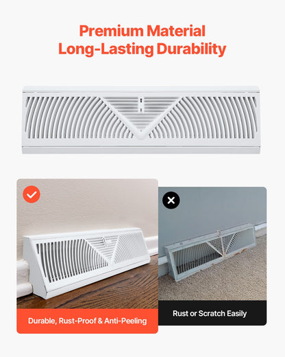 18-Inch Floor Registers, 10-Pack Baseboard Registers, HVAC Heavy-Duty Walkable Iron Floor Vents, Rustproof Anti-Peeling Air Vents Deflector Adjustable with Metal Damper for Home & Office, White