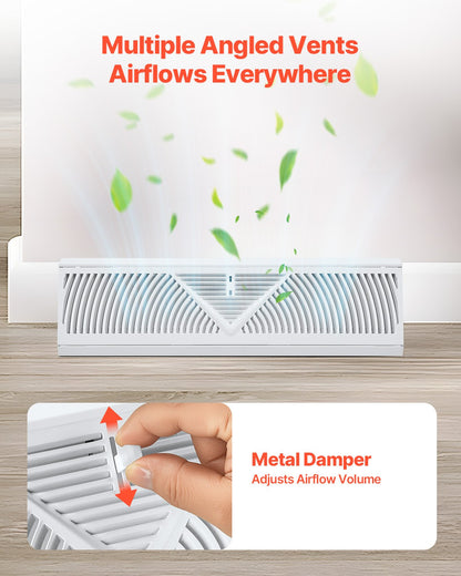 18-Inch Floor Registers, 10-Pack Baseboard Registers, HVAC Heavy-Duty Walkable Iron Floor Vents, Rustproof Anti-Peeling Air Vents Deflector Adjustable with Metal Damper for Home & Office, White