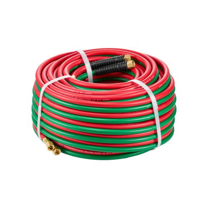 Oxygen Acetylene Hose, 1/4-Inch x 100FT Oxy Acetylene Hose with 9/16"-18 B Fitting, 300PSI T Grade Welding Cutting Torch Twin Hose, Compatible with Oxygen, Acetylene, Propane and Other Fuel Gases