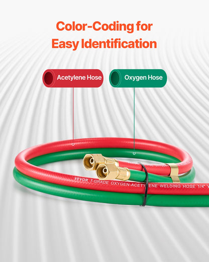 Oxygen Acetylene Hose, 1/4-Inch x 15FT Oxy Acetylene Hose with 9/16"-18 B Fitting, 300PSI T Grade Welding Cutting Torch Twin Hose, Compatible with Oxygen, Acetylene, Propane and Other Fuel Gases