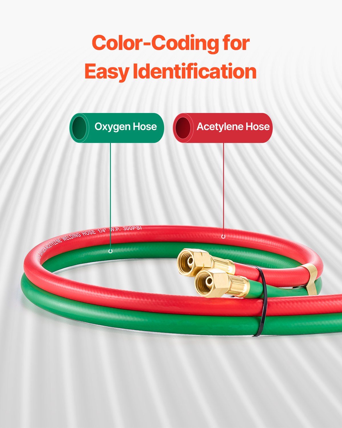 Oxygen Acetylene Hose, 1/4-Inch x 25FT Oxy Acetylene Hose with 9/16"-18 B Fitting, 300PSI T Grade Welding Cutting Torch Twin Hose, Compatible with Oxygen, Acetylene, Propane and Other Fuel Gases