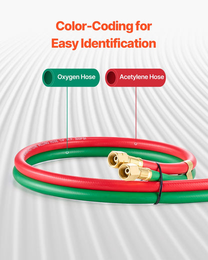 Oxygen Acetylene Hose, 1/4-Inch x 25FT Oxy Acetylene Hose with 9/16"-18 B Fitting, 300PSI T Grade Welding Cutting Torch Twin Hose, Compatible with Oxygen, Acetylene, Propane and Other Fuel Gases