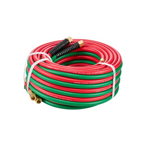 Oxygen Acetylene Hose, 1/4-Inch x 50FT Oxy Acetylene Hose with 9/16"-18 B Fitting, 300PSI T Grade Welding Cutting Torch Twin Hose, Compatible with Oxygen, Acetylene, Propane and Other Fuel Gases