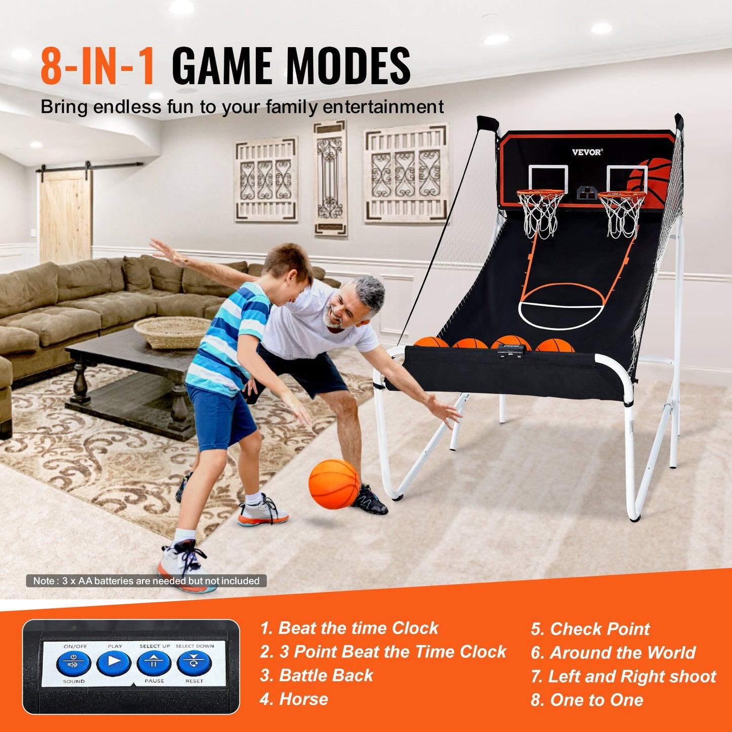 Hopfällbar inomhus Double Shot Basket Arcade Game 2 Player 5 Balls