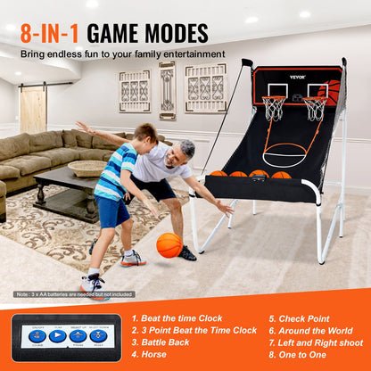 Hopfällbar inomhus Double Shot Basket Arcade Game 2 Player 5 Balls