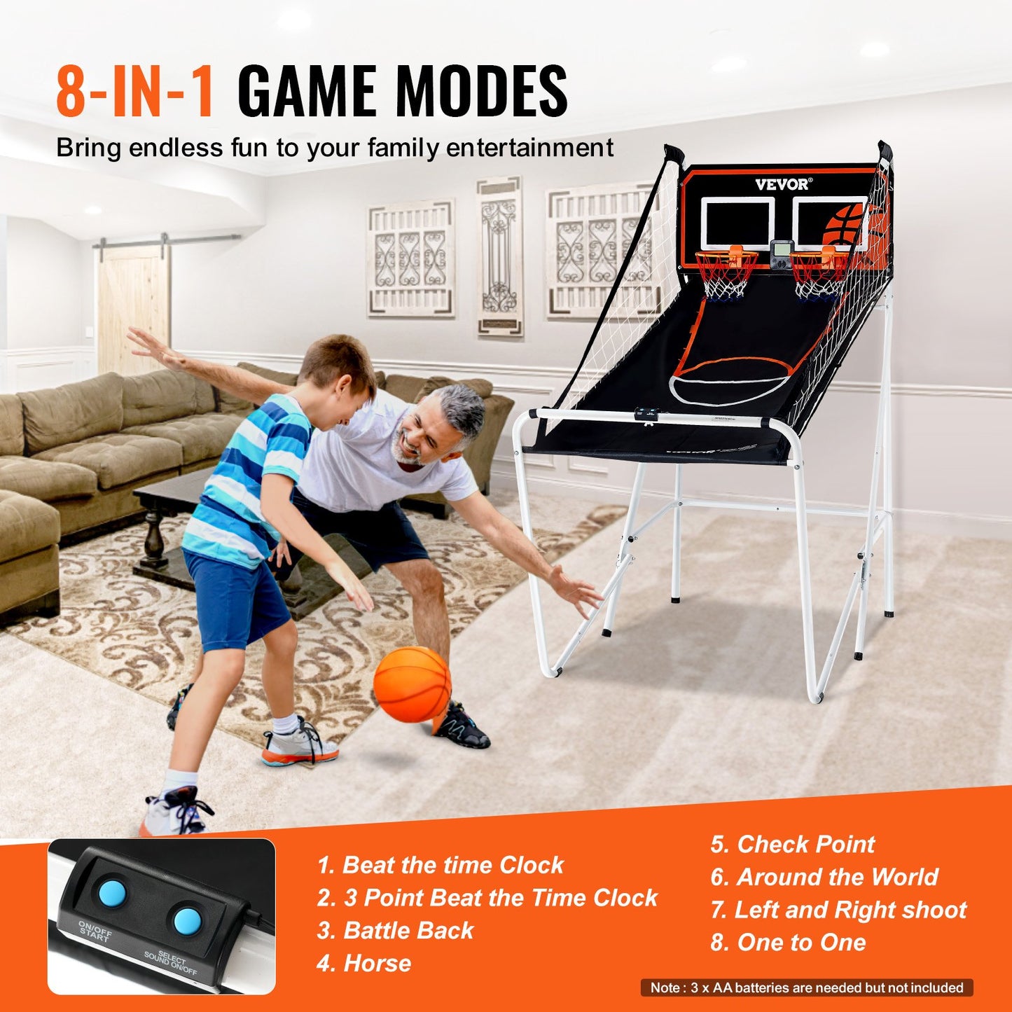 Hopfällbar inomhus Double Shot Basket Arcade Game 2 Player 4 Balls
