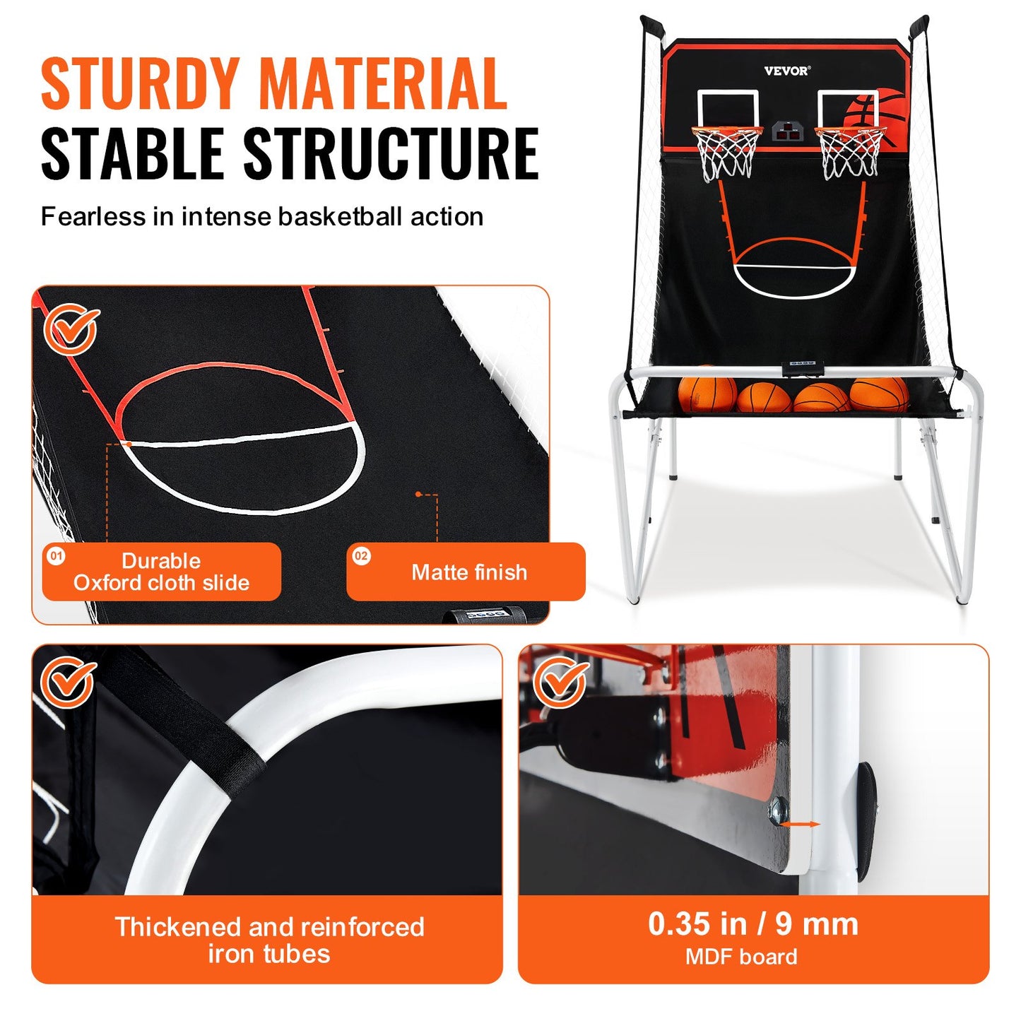 Foldable Basketball Arcade Game, 2 Player Indoor Basketball Game, Home Dual Shot Sport with 4 Balls, 8 Game Modes, Electronic Scoreboard, and Inflation Pump, for Kids, Adults (Black & White)
