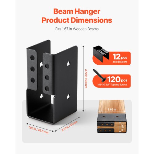 12 Stück Balkenhalterungen für 49 x 92 mm Balken, verdeckte Balkenhalterung