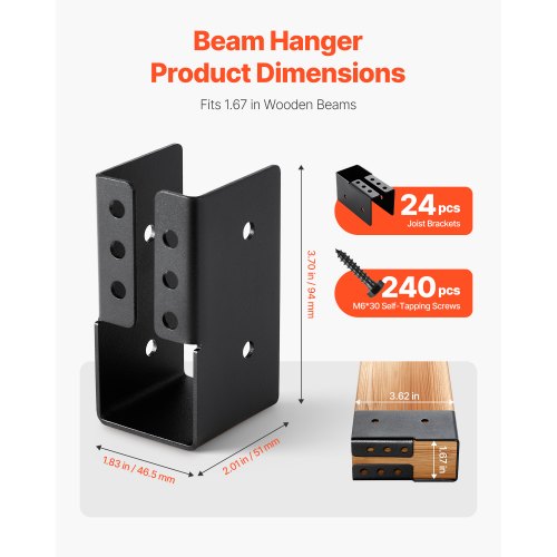 24 Stück Balkenhalterungen für 49 x 92 mm Balken, verdeckte Balkenhalterung